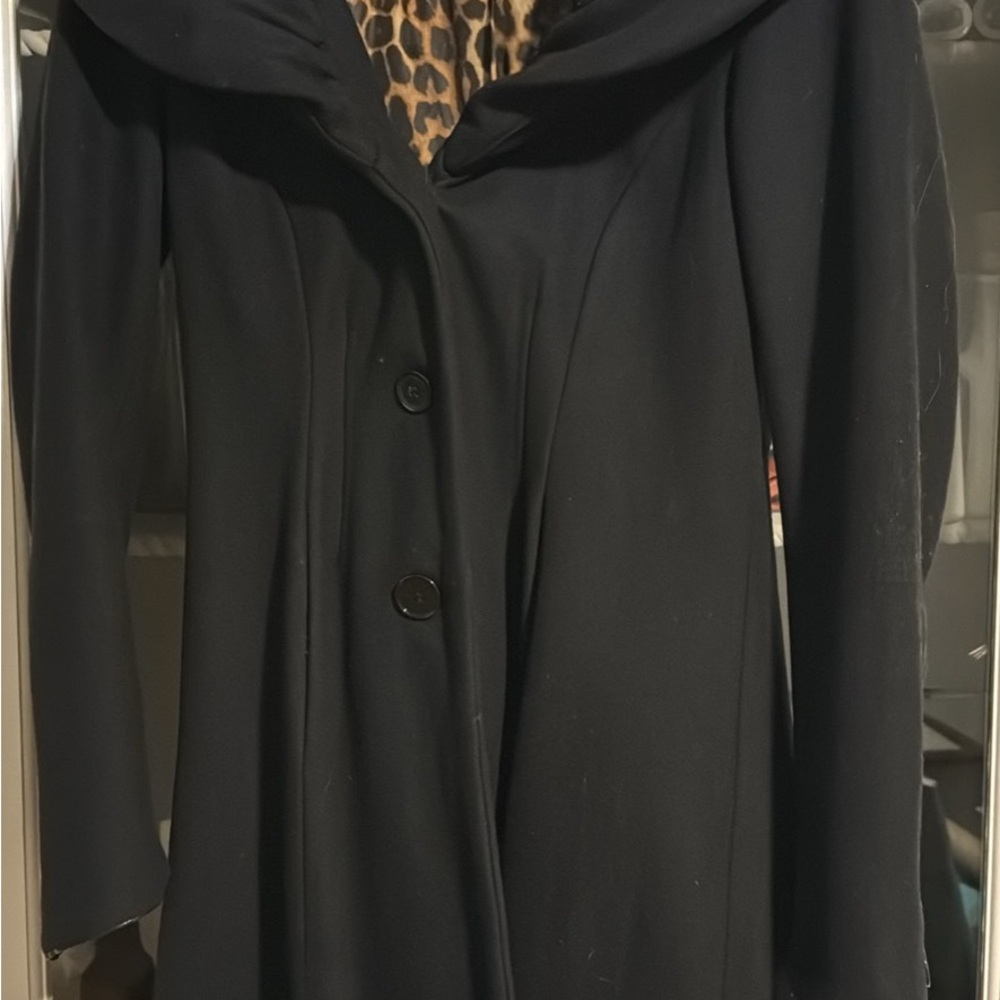 Express Black Trench Coat with Leopard Lining